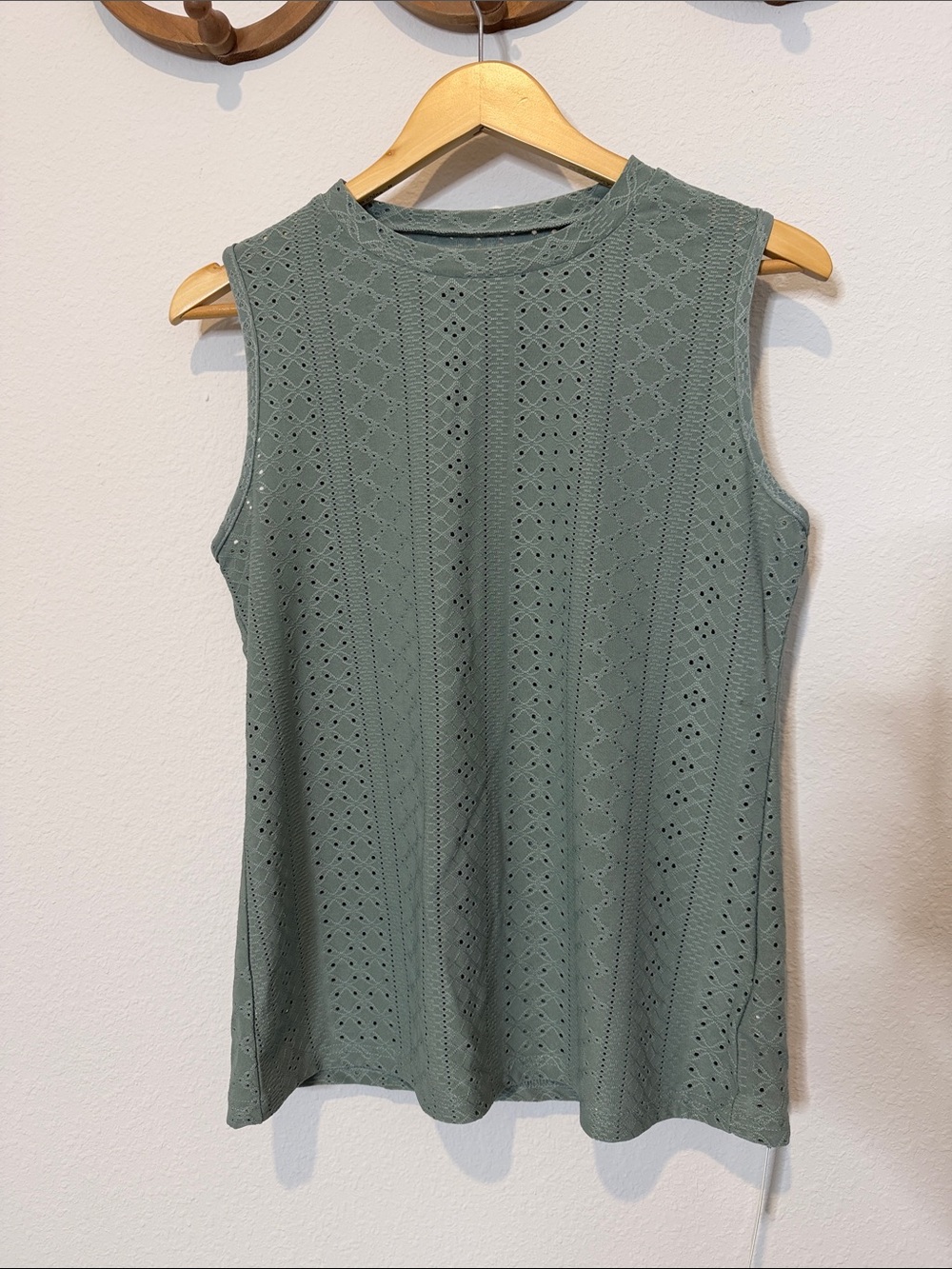 Cupshe Sage Green Eyelet Knit Sleeveless Tank NWT